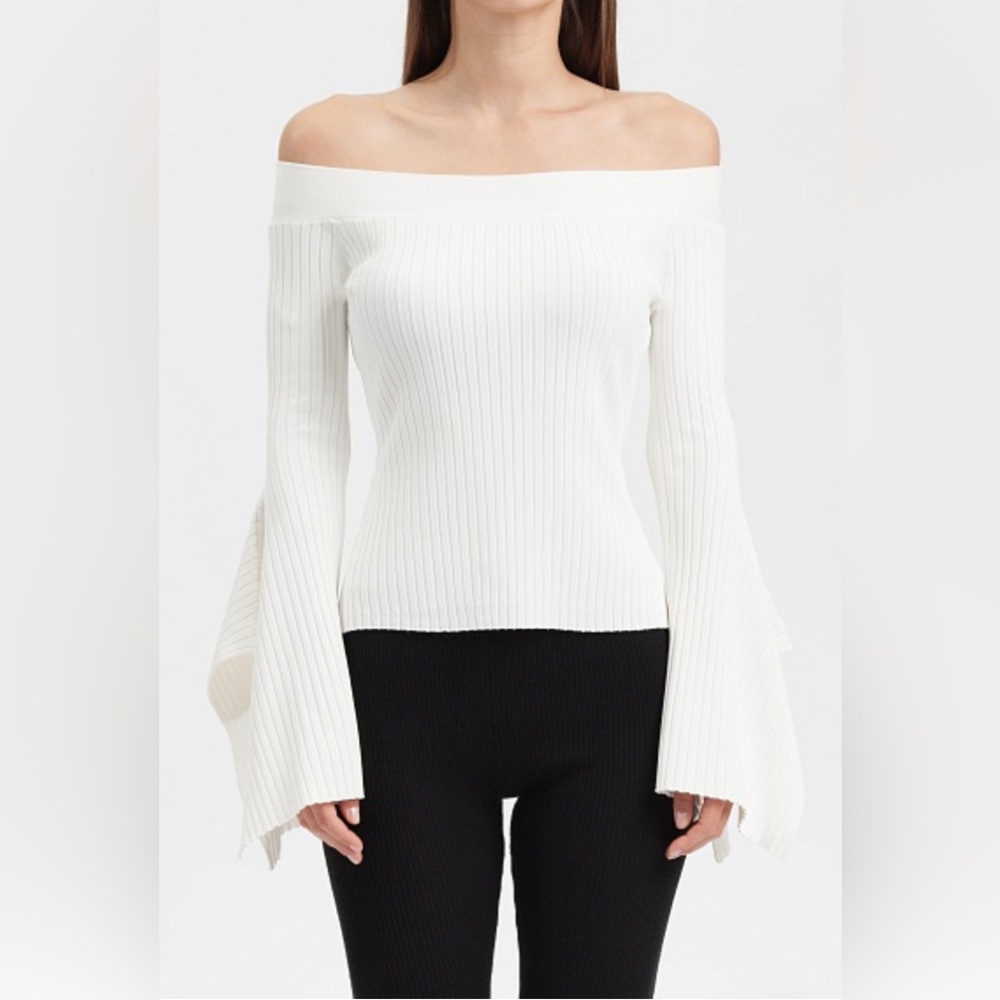BCBGMAXAZRIA Stevie Off-The-Shoulder Long Sleeve Cream Flare Top ‎ Size XXSmall